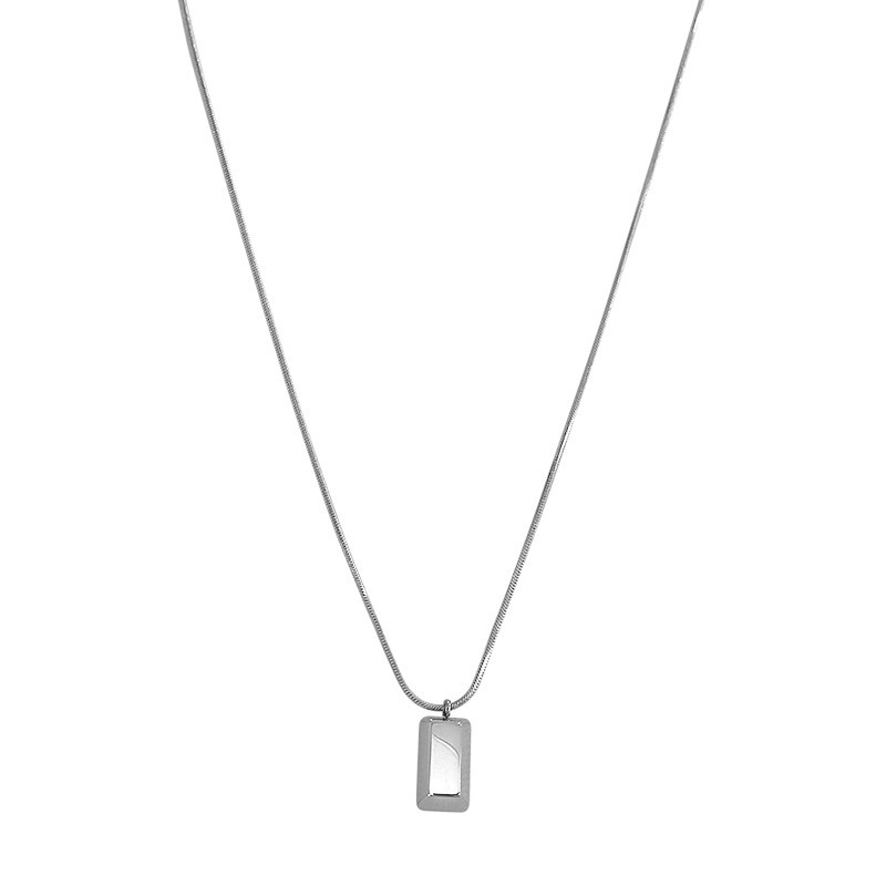 Collier à pendentif carré en titane et acier pour femmes, nouveau style minimaliste et cool, petite brique dorée, avec une niche, en corée du sud_voghion.com