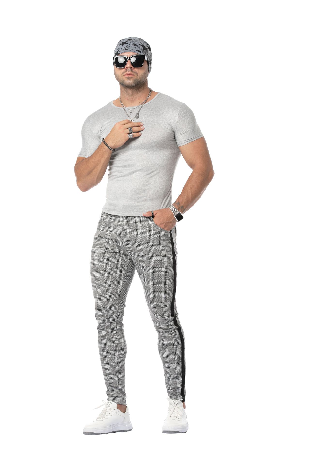 Heren casual broek Street Fashion Brand Casual Heren Small Foot Geruite Broek_voghion.com