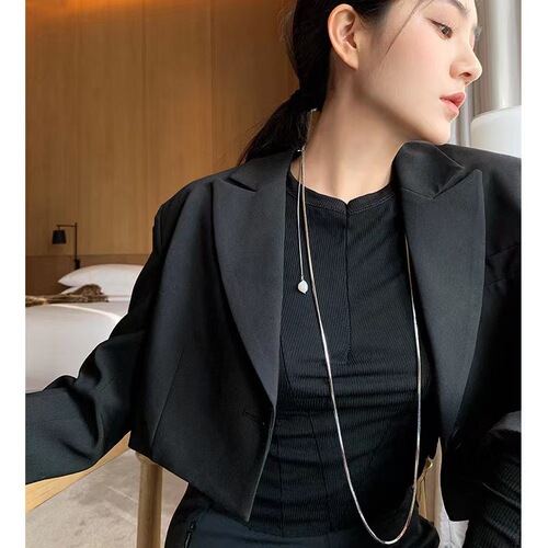 Fashion OL Autumn/Winter Long Square Snakelike Chain Copper Plated Gold Simple Elegant Double Layer Overlapping Strap Personalized Sweater Chain Necklace