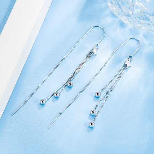 Elegant and fashionable five-pointed star light beads tassel ear hook ear wire female small star earrings temperament anti-lost bean tassel earrings