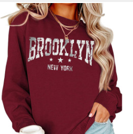 Amazon eBay transfronterizo Brooklyn Nueva York impreso cuello redondo de las mujeres Wei ou código más tamaño Otoño e Invierno
