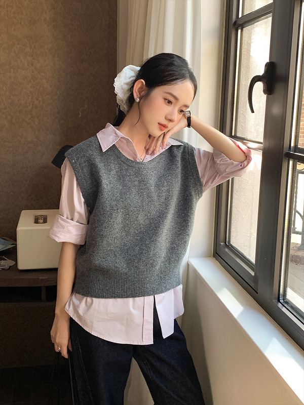 衣尔衫 高频叠穿 羊毛韩系百搭短款针织马甲女坎肩纯色休闲0584|undefined