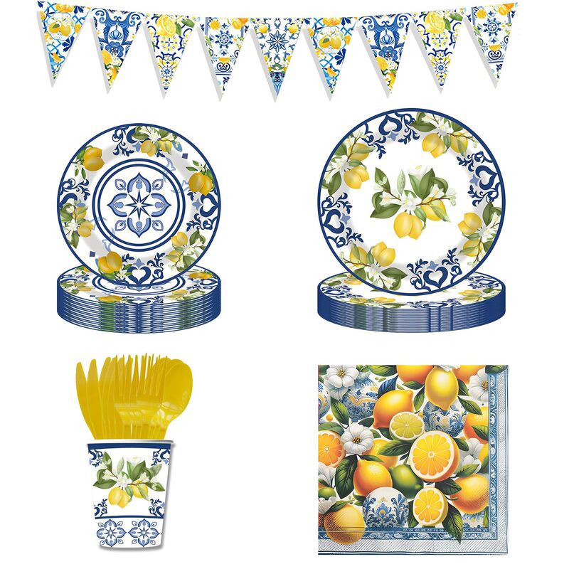 Amazon Blue and White Porcelain Lemon Party Supplies Disposable Paper Plates Tissues Knives Forks and Spoons Summer Party Decoration Set Amazon Blue and White Porcelain Lemon Party Supplies Disposable Paper Plates Tissues Knives Forks and Spoons Summer Party Decoration Set
