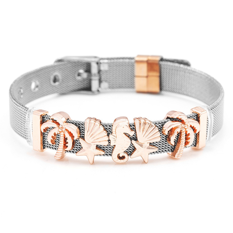 Marine Style Style Marine Style Coconut Tree Starfish Hippocampus Stainless Steel Plating Watch Strap