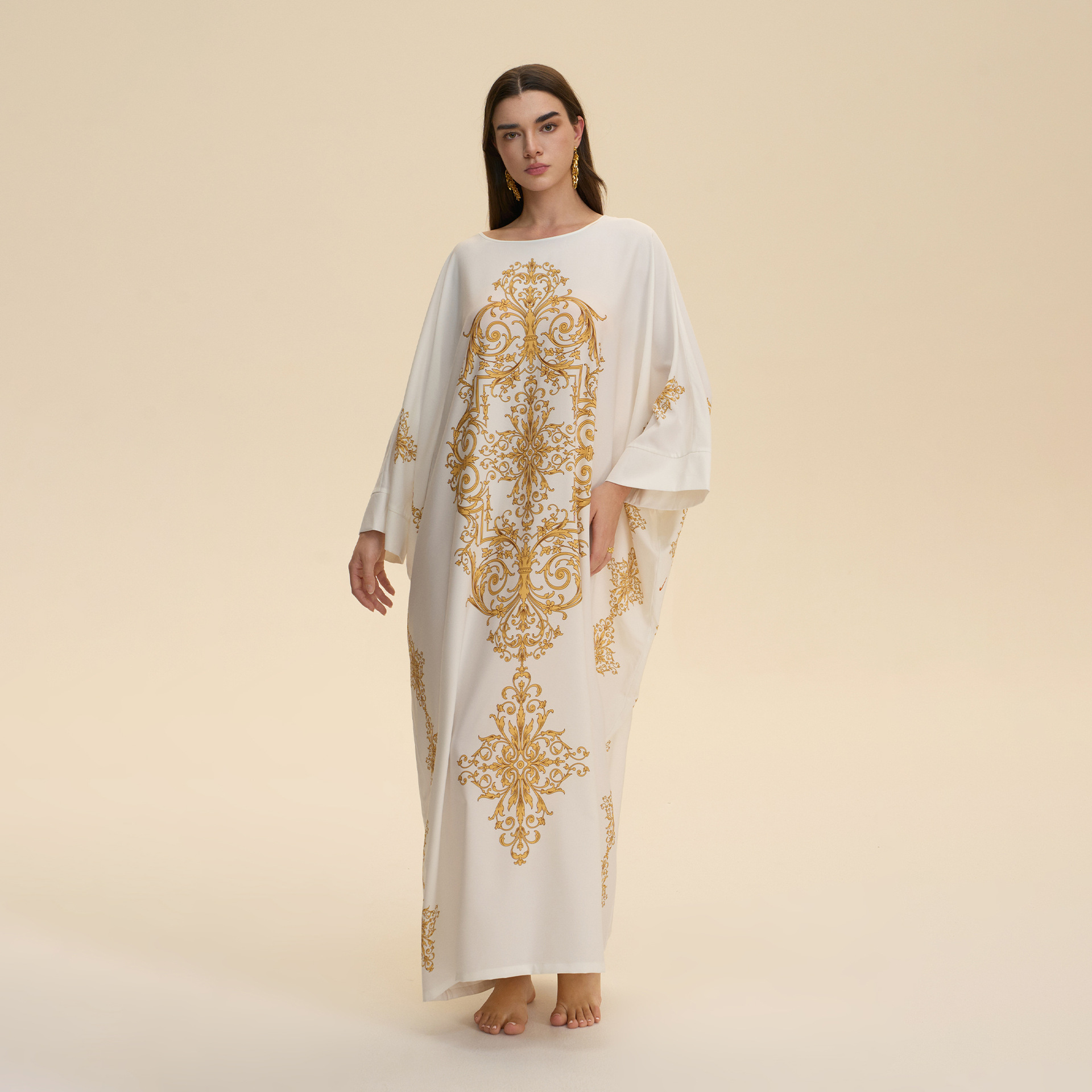 Foreign Trade Cross-border Middle Eastern Robe, Four-way Stretch Pajamas For Women, Loose, Luxurious, Fashionable Print,_ecoleips.com
