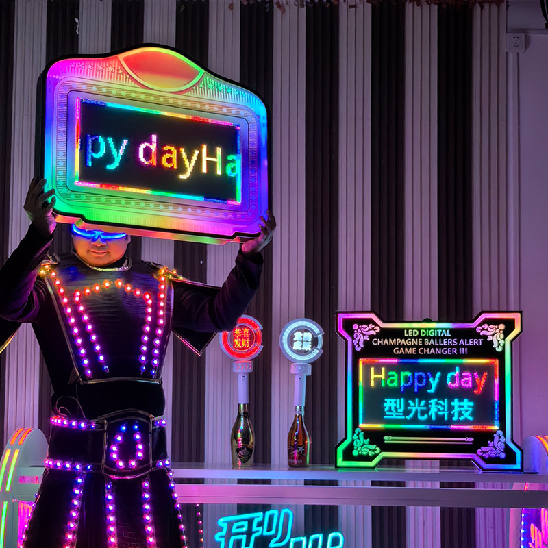 跨境发光编程屏幕手举牌LED滚动屏举牌酒吧KTV生日派对灯箱广告牌