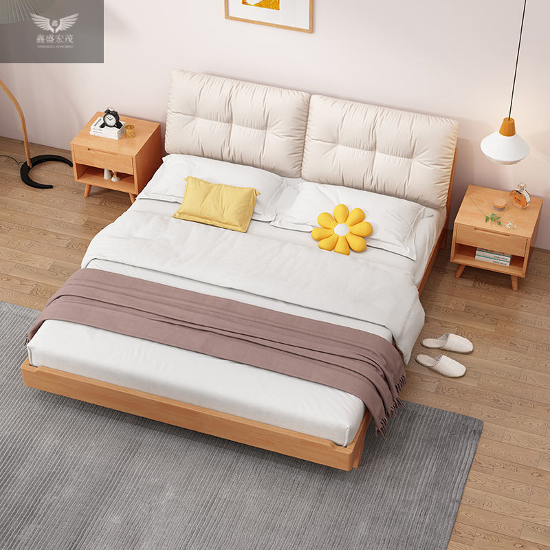 Cama de madera sólida nórdica 1.5m cabecera de cama doméstica cama de madera de cera blanca cama de roble original cama doble 1.8m 1.2m