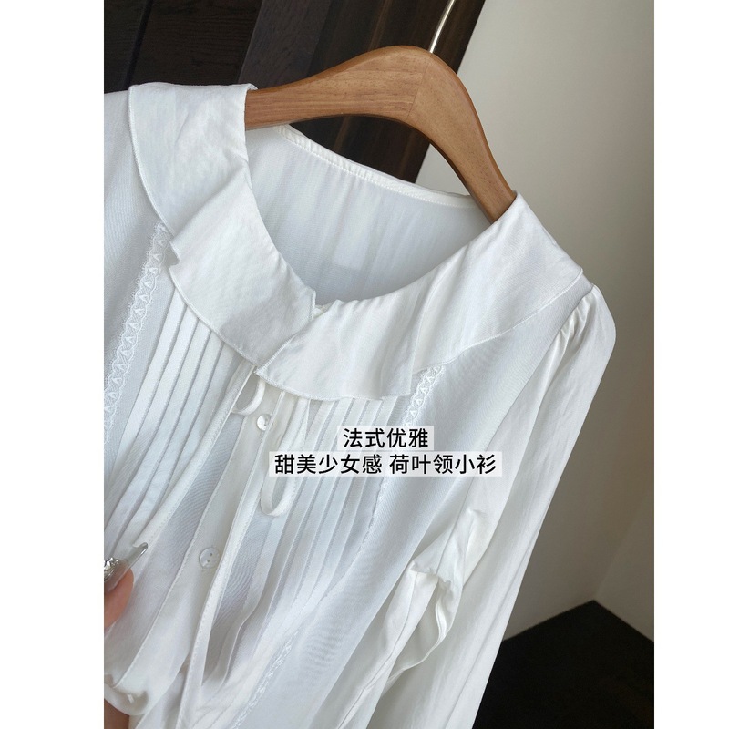 法式优雅 甜美少女荷叶领小衫白月光白色上衣女秋冬新款602998|undefined