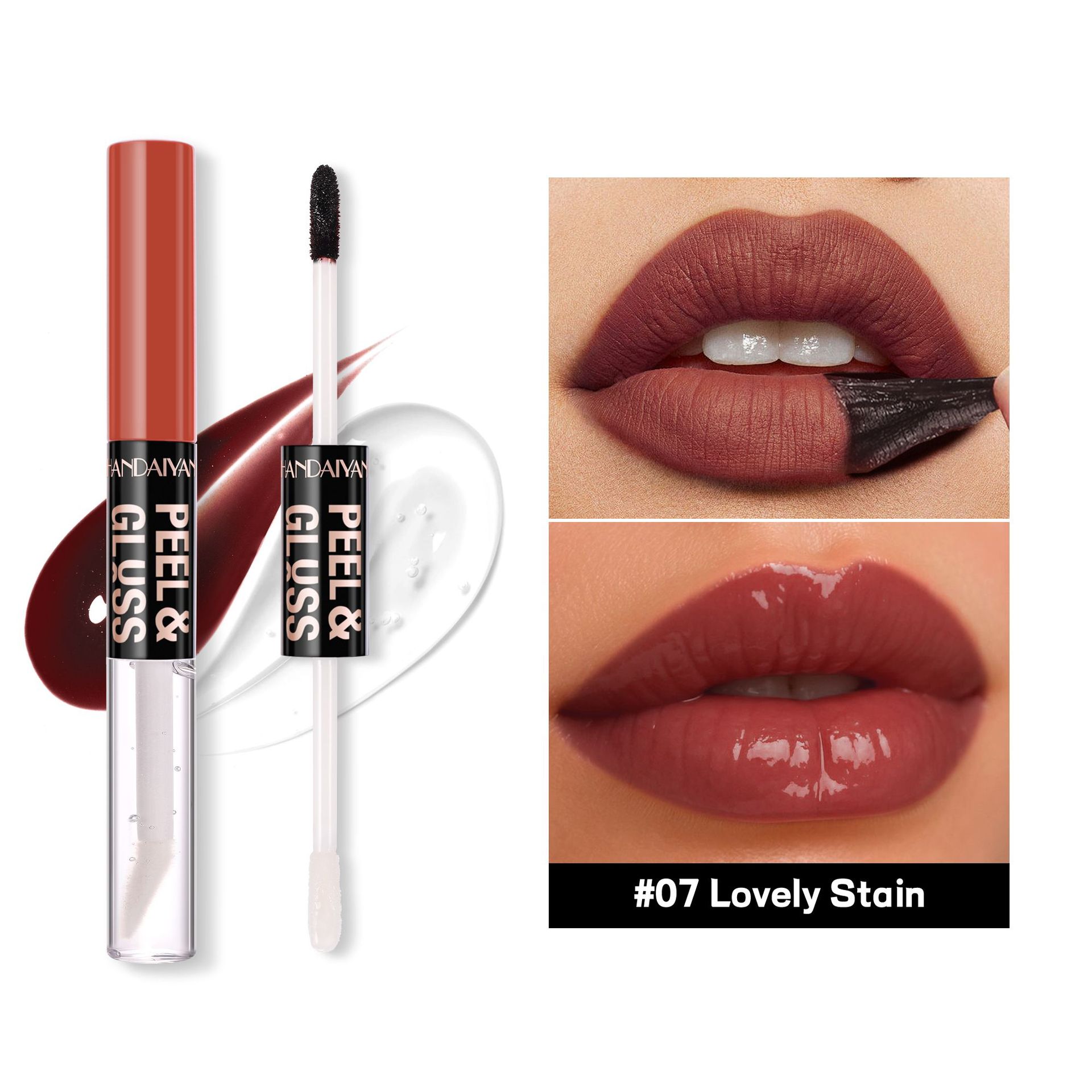 Transfronterizo rasgar lápiz labial mate impermeable HANDAIYAN humectante fácil de colorear reparación doble cabeza suave
