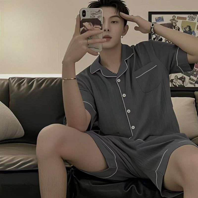 Cotton double short-dark gray / Men's size l [recommended 50-60kg]