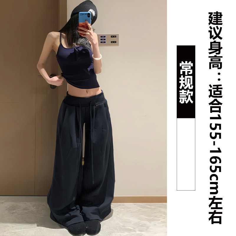 美式军绿色低腰运动裤女秋2025新款直筒卫裤小个子宽松休闲阔腿裤|undefined