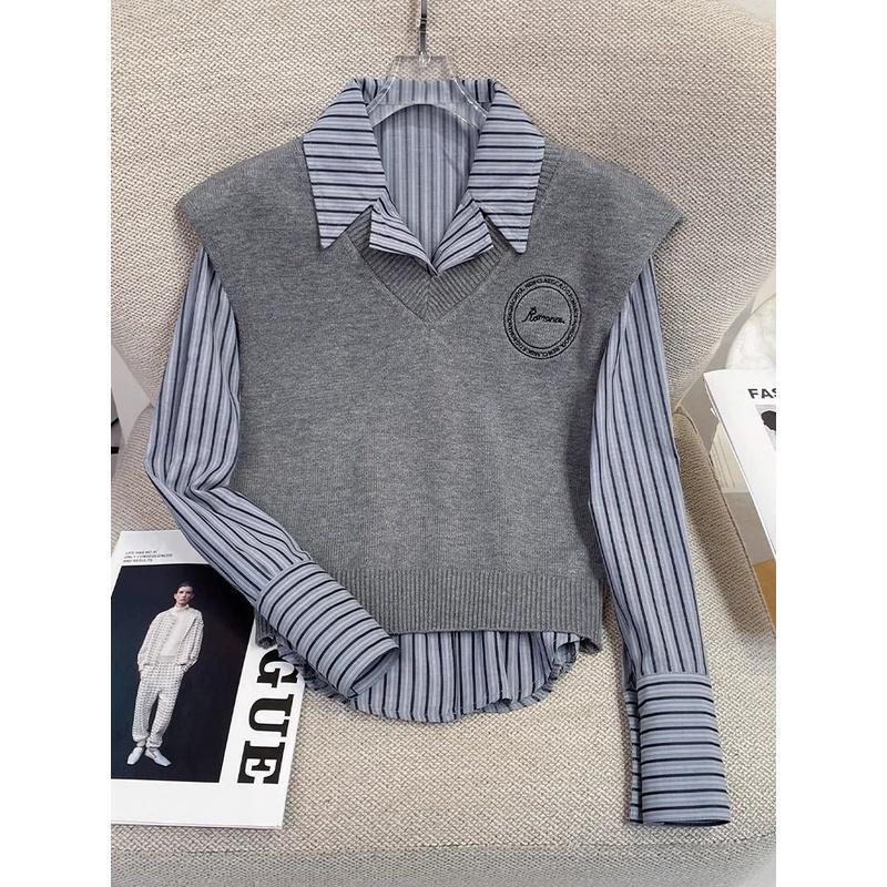 2024 New Spring and Autumn Overlay Top Small Chanel Style Grey V-neck Sleeveless Knitted Vest Women's Vest