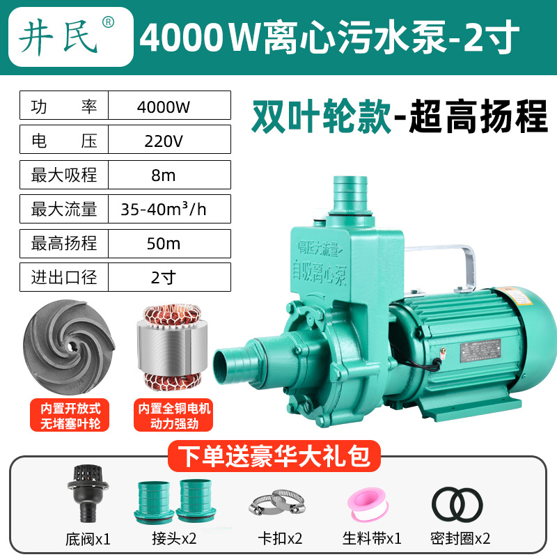 4000W self-priming pump double impeller 2 inch 220V