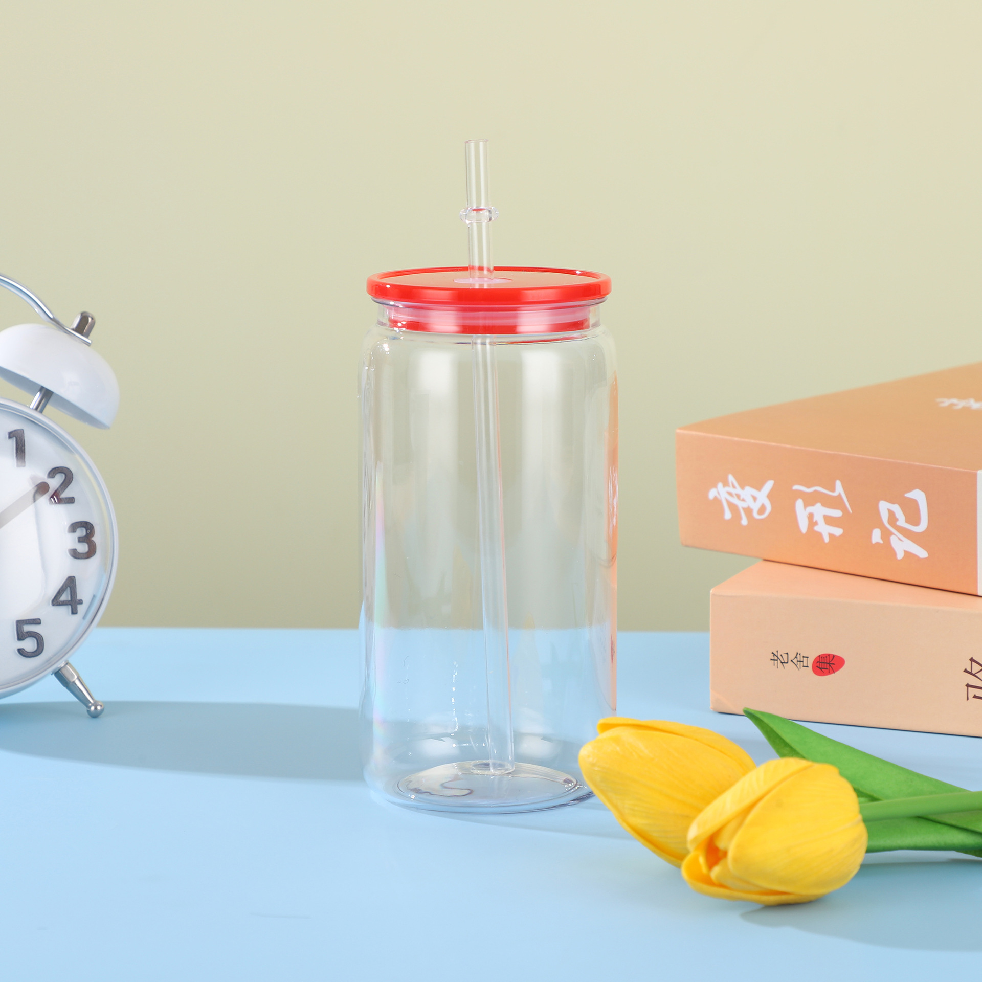 Nuevo modelo transfronterizo de vaso de plástico de 16oz con pajita, taza de té de una sola capa multicolor, vaso Mason, vaso de agua doméstico, vaso de plástico grande image 6