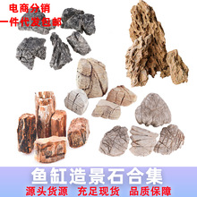 鱼缸造景石天然岩石松皮小号酸洗青龙石木化石千层龟纹石头批发