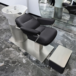 Ceramic Basin Shampoo Bed New Trendy Internet-Famous Barber Shop Semi-Reclining Simple High-End Stainless Steel Washing Bed for Hair Salon Use