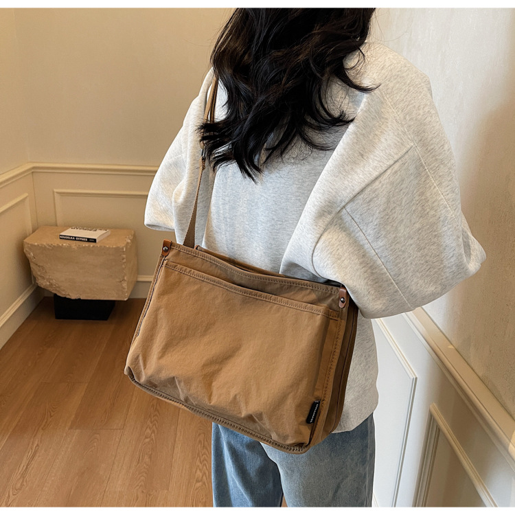 Canvas bag for women, large capacity, new Spring/Summer 2025, simple and versatile, single-shoulder crossbody bag, casual tote bag for school undefined