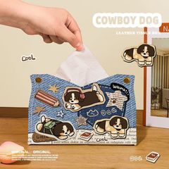 デニムの子犬のティッシュの箱の家庭の客間の創意は紙を引き出します。