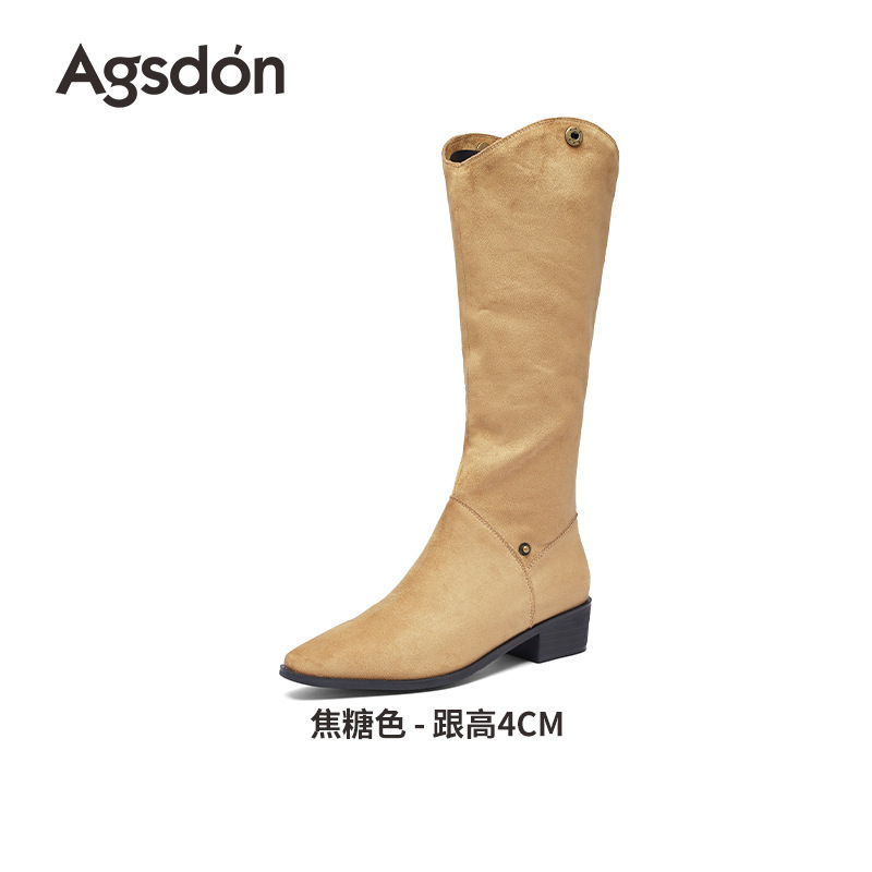 奥古狮登粗跟长筒靴女2025新款秋冬季复古骑士靴不过膝西部牛仔靴|undefined