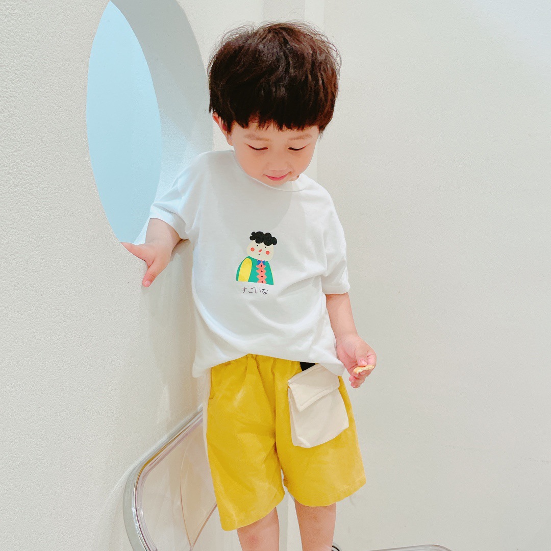 2021夏季韩版宽松儿童棉短袖男宝宝彩色卡通女童洋气T恤上衣代发|ms