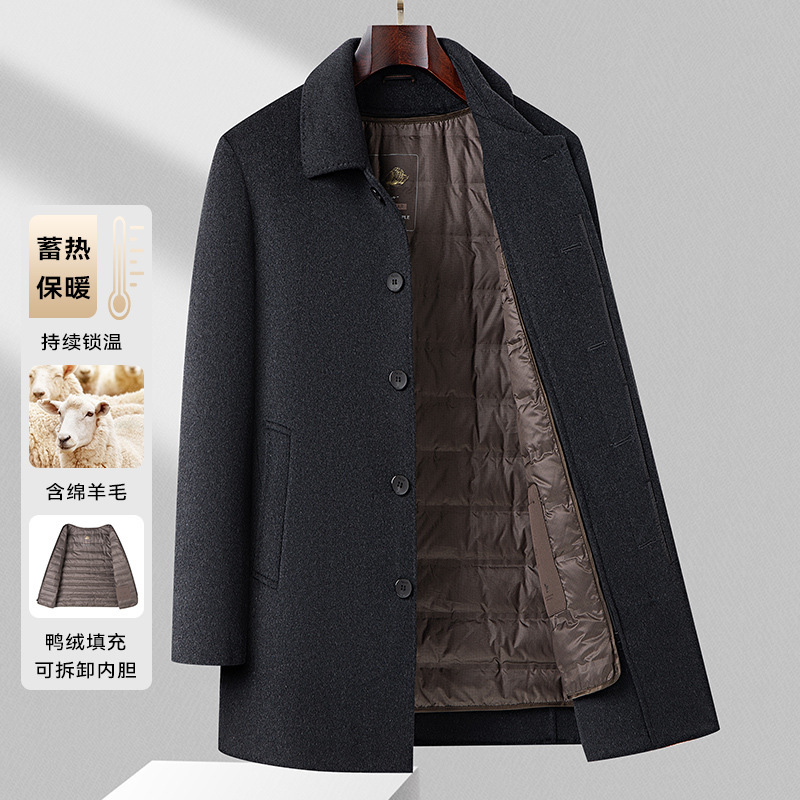 Double-Sided Wool Outwear Men's Mid-Length Dad Autumn and Winter Thickeneded down Liner Woolen Outwear Middle-Aged Business