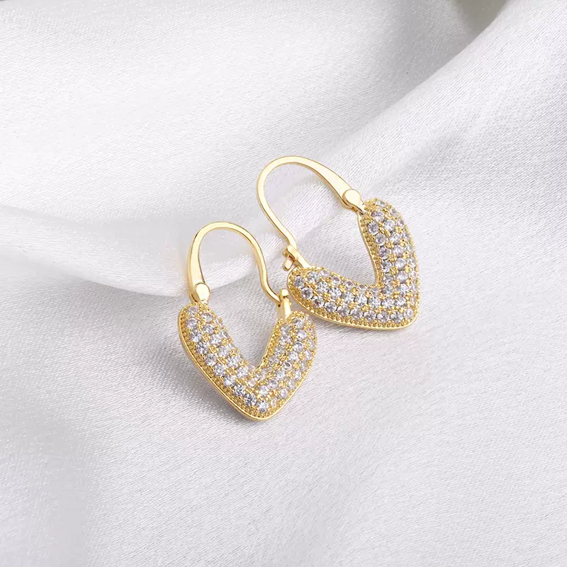 2023新款轻奢欧美时尚心形满钻耳钩女百搭气质耳环耳饰精致几何