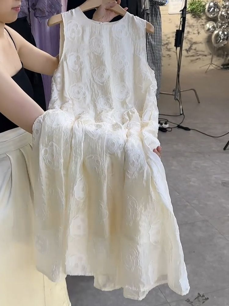 MM gordo extra tamaño 300 kg de corte de flores tridimensional de estilo francés vestido sin mangas chaleco suelto