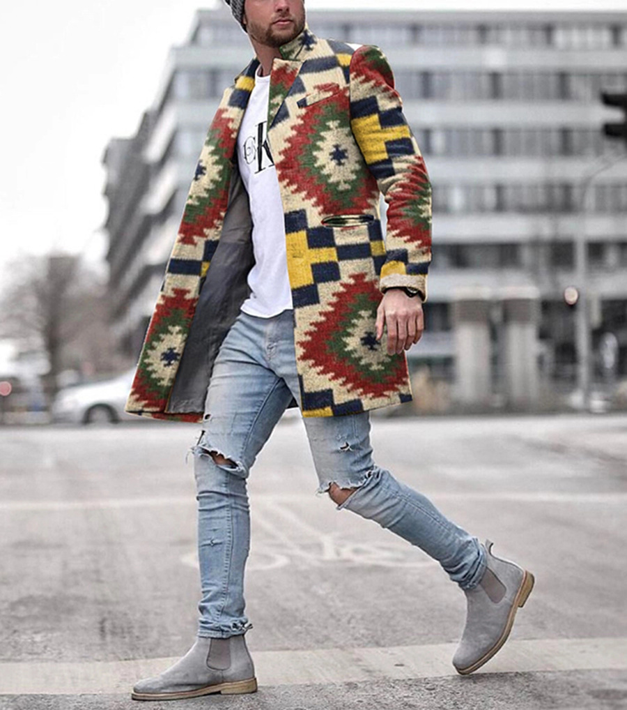 2024 europeo y americano de comercio exterior de otoño e invierno de los nuevos hombres de lana collar medio-longitud de la capa de bolsillo casual moda caliente