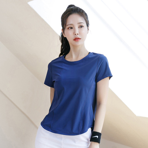 New KOREAN Style Women's Fitness Short Sleeve Yoga Running Exercise Slimming Line Breathable Solid Color Sports T-shirt