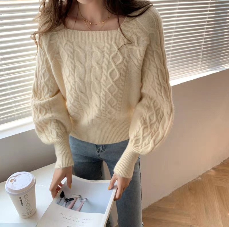 Nicho lanterna manga jersey diseño femenino sensación de otoño invierno japonés perezoso estilo exterior usar camiseta de punto de tendencia