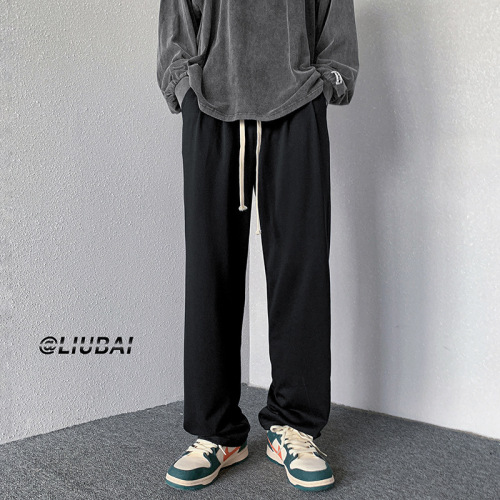 Drawstring straight-leg pants for men, spring and autumn, high street fashion brand, loose sporty pants, Korean style, trendy, Instagram cool, casual pants