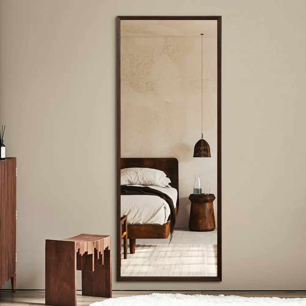 BOLEN新中式实木高档全身镜家用落地大镜子壁挂式复古穿衣试衣镜