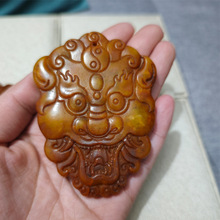 仿古岫玉挂件做旧仿古兽玉牌摆件岫玉古玩狮子牌岫玉玉牌把件