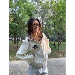 美式复古小恶魔豹纹连帽卫衣女秋季2025新款宽松短款拉链开衫外套