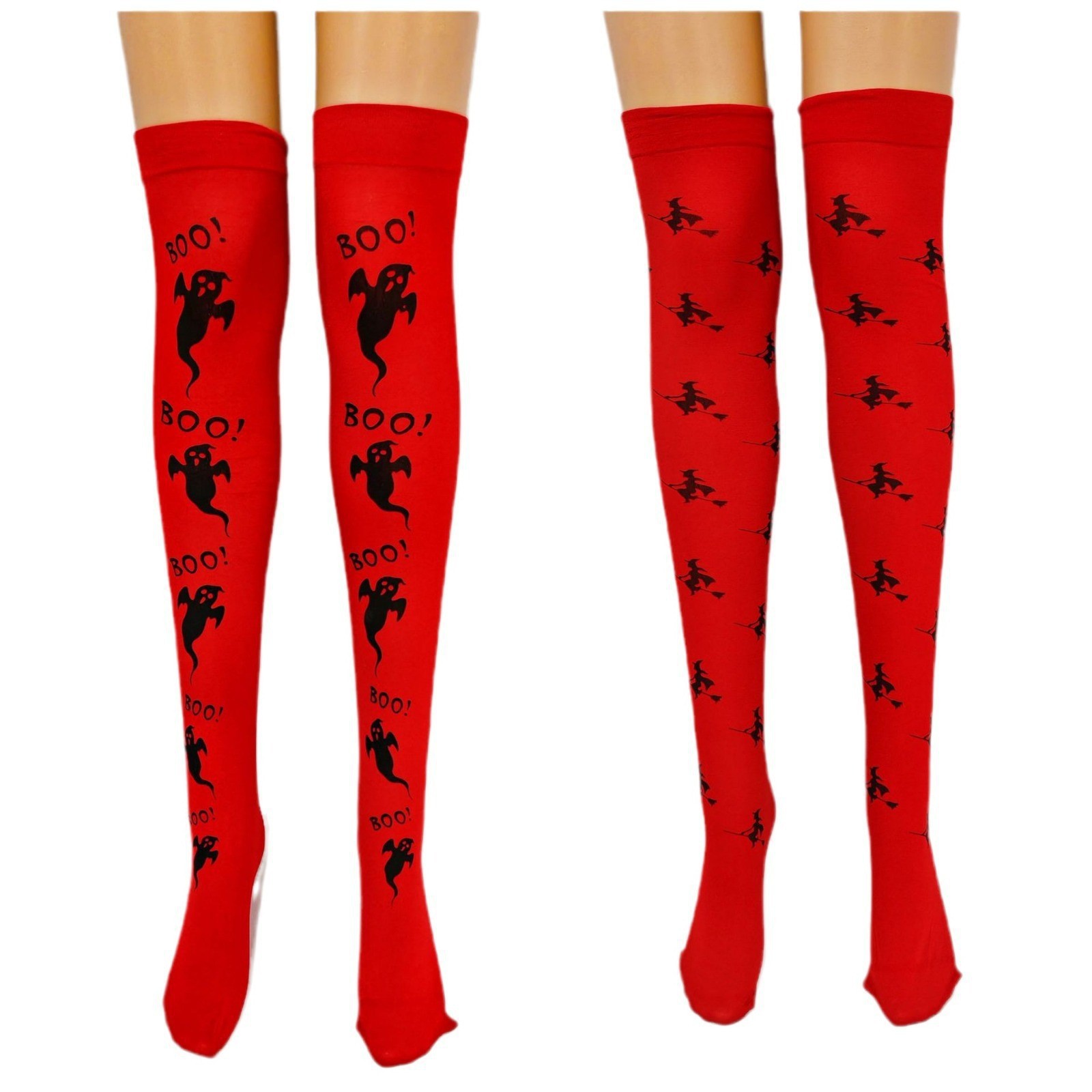 万圣节圣诞节长筒袜子鬼节红底幽灵女巫过膝袜派对舞会表演踩脚袜