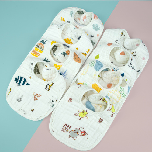 8-Layer High-Density Washed Gauze U-Shaped Back-Clasp Bibs for Babies, Pure Cotton Saliva Towels with Hidden Snap Buttons, 21 x 30 cm