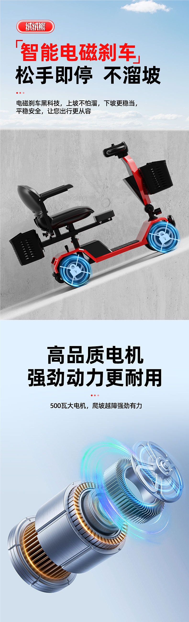 Velvet Bear elderly mobility scooter, four-wheel electric vehicle for disabled and elderly, foldable electric scooter, safe power-assisted vehicle