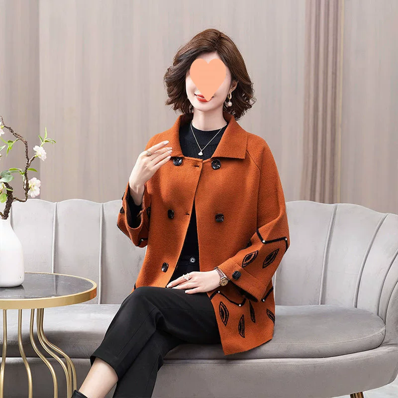 Осенняя шерстяная вязаная кофта, кардиган, размер плюс, для среднего возраста