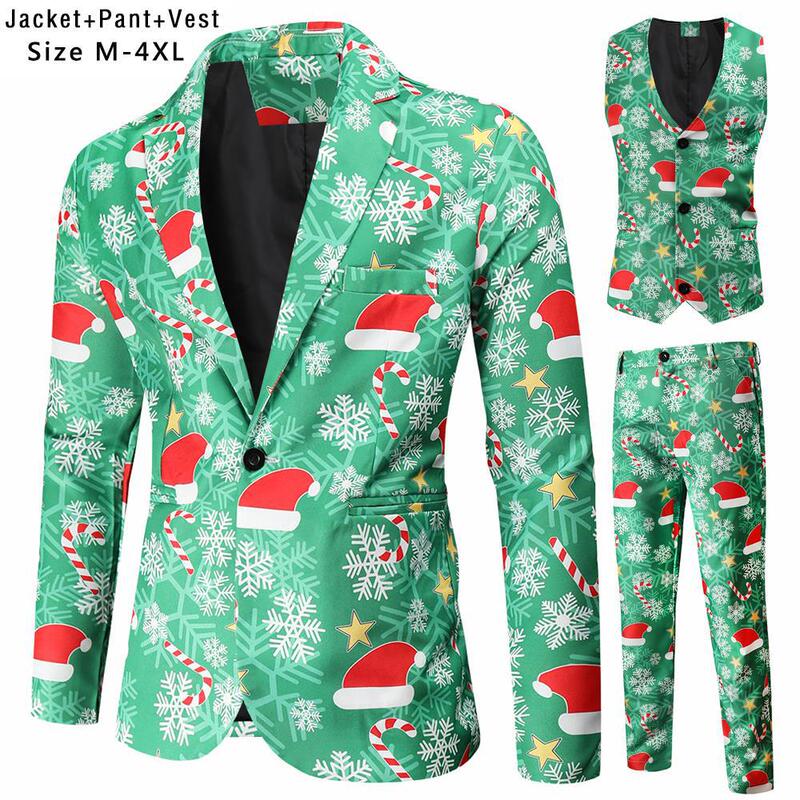 Cross-border foreign trade Christmas new casual suit 3-piece 3D printed suit Waistcoat Vest trousers