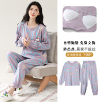Đồ ngủ dài tay năm 2023, đồ mặc nhà có đệm ngực cotton mẫu mỏng hoạt hình mùa thu cho nữ, bộ đồ xuân thu đông có thể mặc ngoài