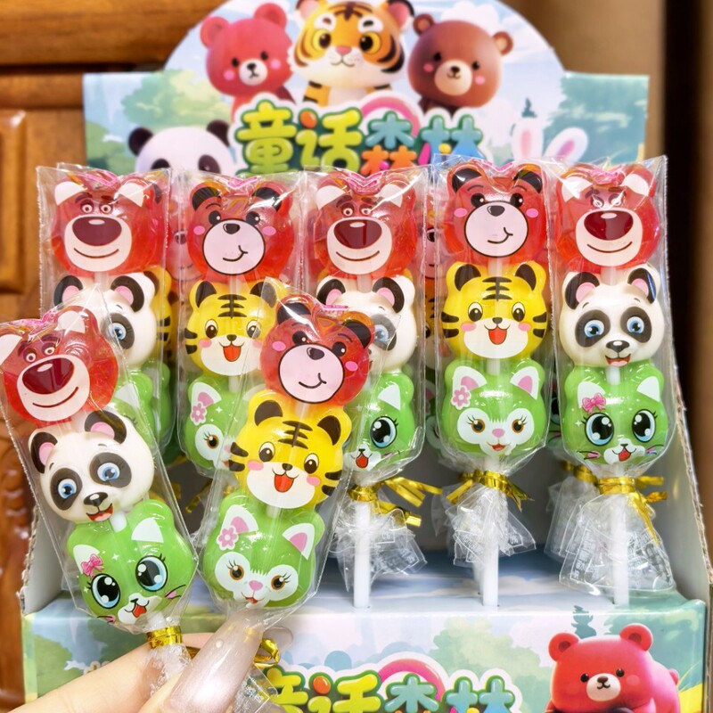 Cartoon Animal Skewer-Shaped Lollipops and Hard Candies for Kidsren to Share with Friends as Holiday Fruit-Flavored Snacks