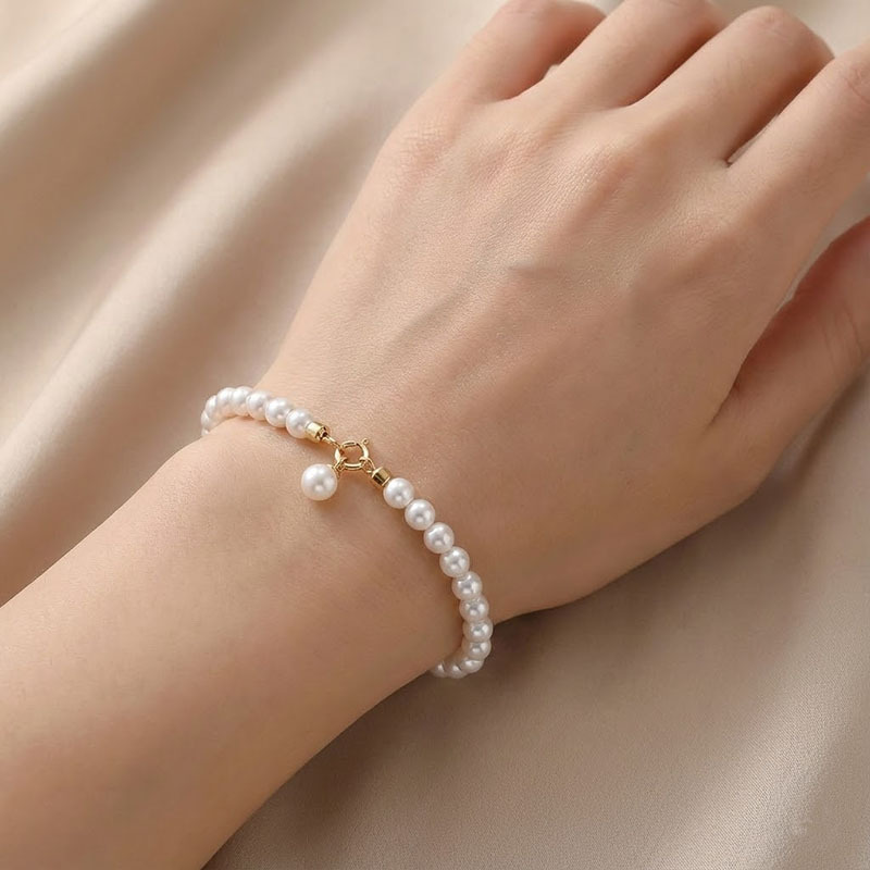 Zhuji French-Style Natural Freshwater Pearl Bracelet 4mm Round High-Luster Baby Pearl Premium Bracelet with S925 Silver Clasp