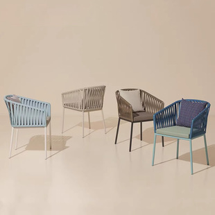Nordic Style Outdoor Chair Courtyard Open-Air Balcony Outdoor Chair Aluminum Alloy Dining Chair Rattan Table and Chair Leisure Back Chair