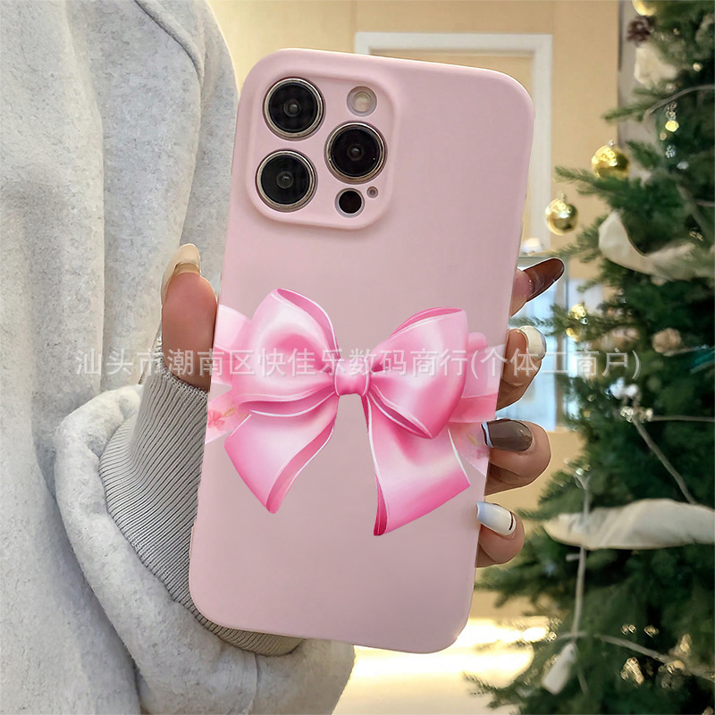 Bow-Tie Pink Mobile Phone Case Suitable for iPhone 11/12/13/14/15 and Apple 16Promax Protective Case