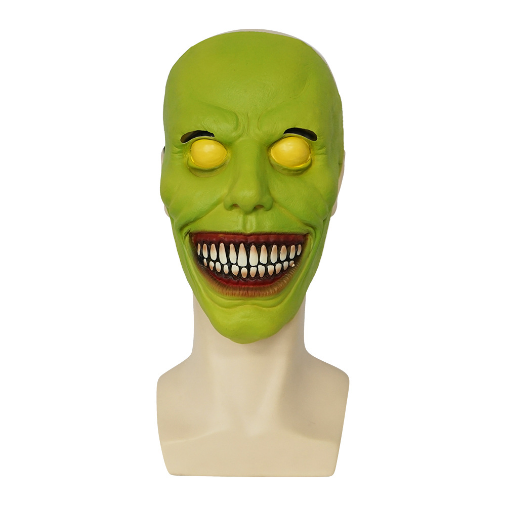 Fabricante en stock máscara cos sonrisa exorcista ojos blancos divertido látex media cara capucha Halloween horror máscara