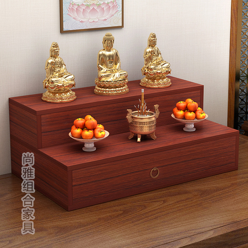 Customizable Buddhist Altar Home Offering Table Two-Tier Three-Tier Economical Incense Stand Buddhist Altar Shrine Rack Wall-Mounted