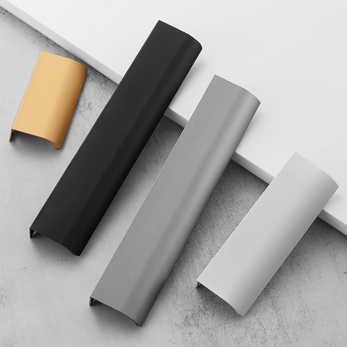 No punching and extended drawer cabinet door edge sealing handle Black cabinet wardrobe door arc anti-collision invisible aluminum handle
