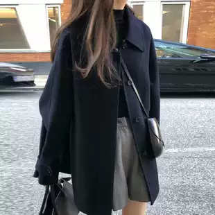 Retro Woolen Coat - French Style, Oversized Wool Jacket in Hidden Green or Brown, Size: Average code