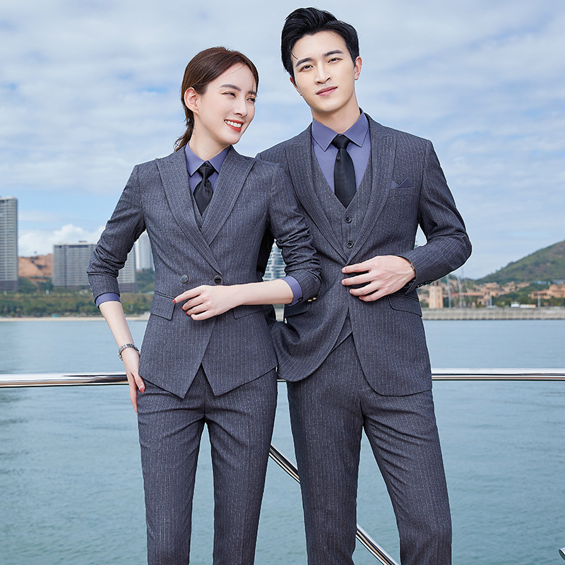新款西裝男女同款兩件套裝男士商務上班修身西服套裝男女職業裝