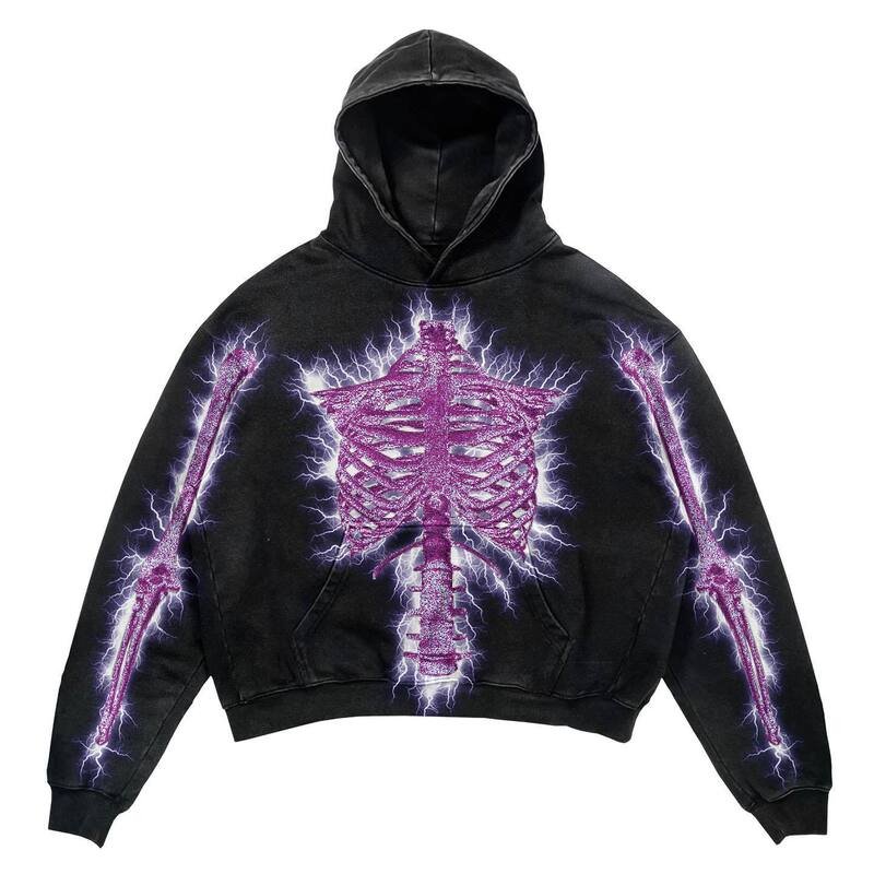 European and American autumn and winter fashion men and women Y2K loose coat top skull print long sleeve hooded Halloween sweater